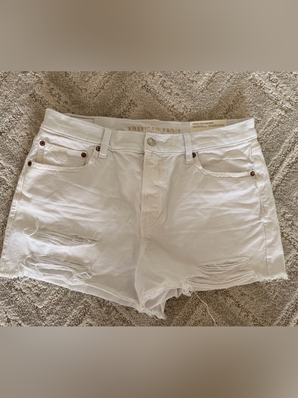 American Eagle Outfitters White Distressed High-Rise Jean Shorts